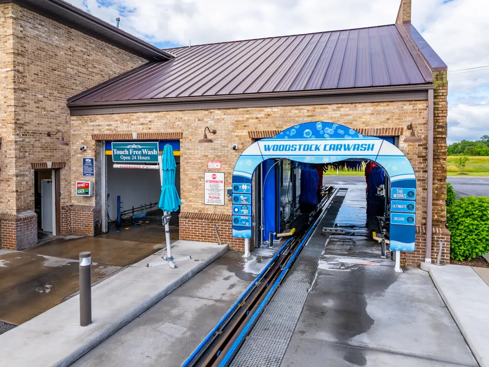 Car in the express wash tunnel at Woodstock Car Wash