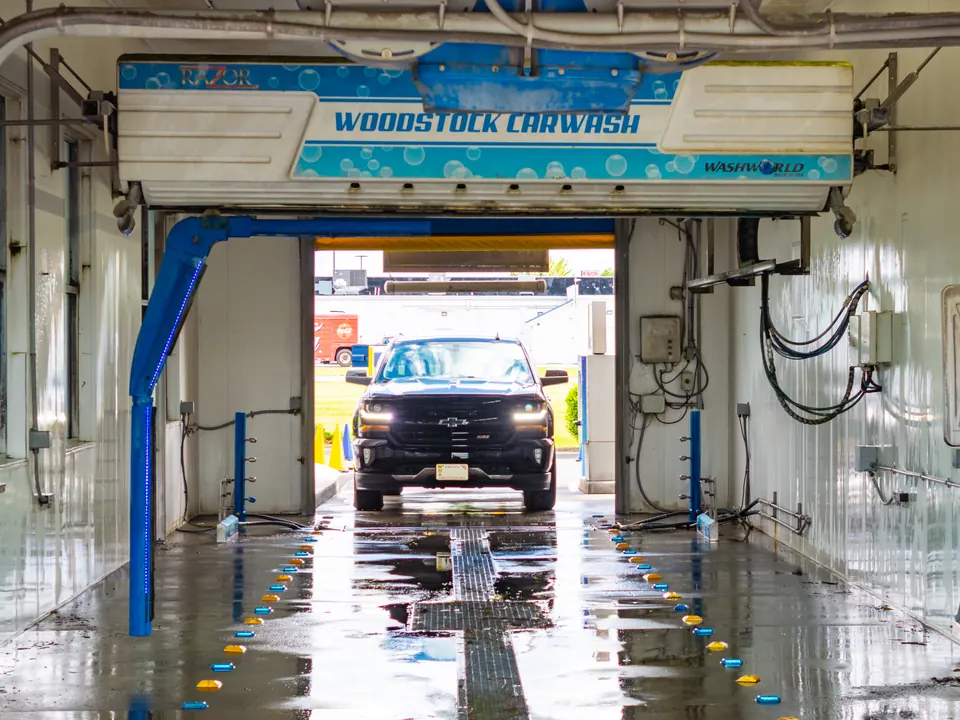 Brushless touch free automatic wash bay at Woodstock Car Wash